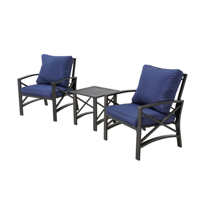 Luxurious 3-Piece Outdoor Bistro Set with Comfortable Cushioned Metal Armchairs and Elegant Side Coffee Table