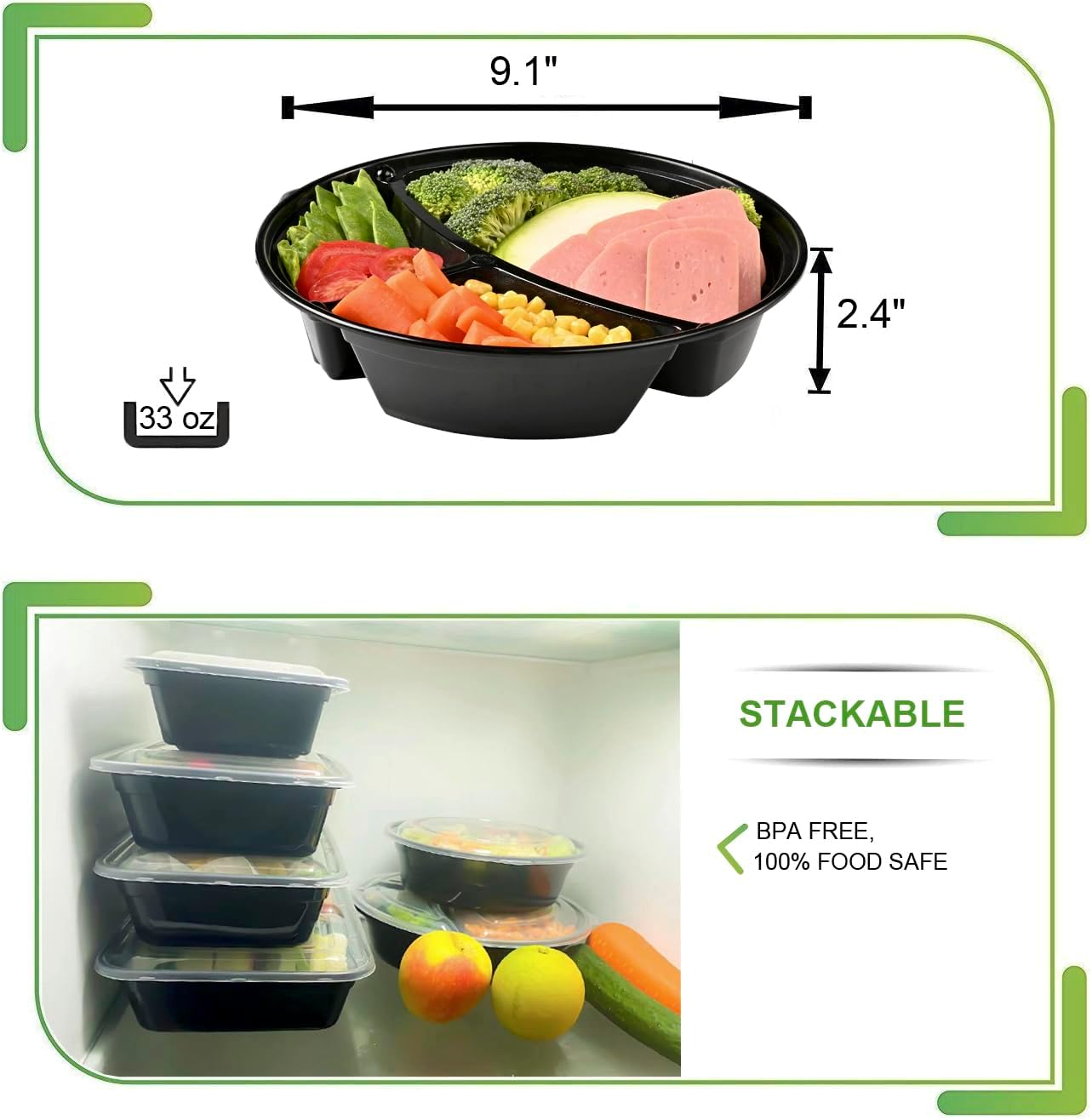 Meal Prep Containers 3 Compartment with Lids Disposable Food