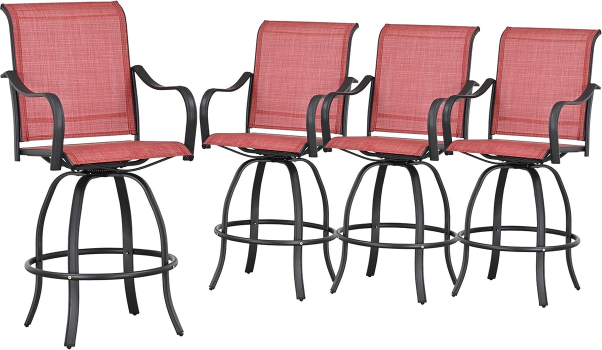 4-Piece Red 27.6" Bar Height Textilene Swivel Stool Armrests Dining Chairs for Outdoor Bistro Elegance