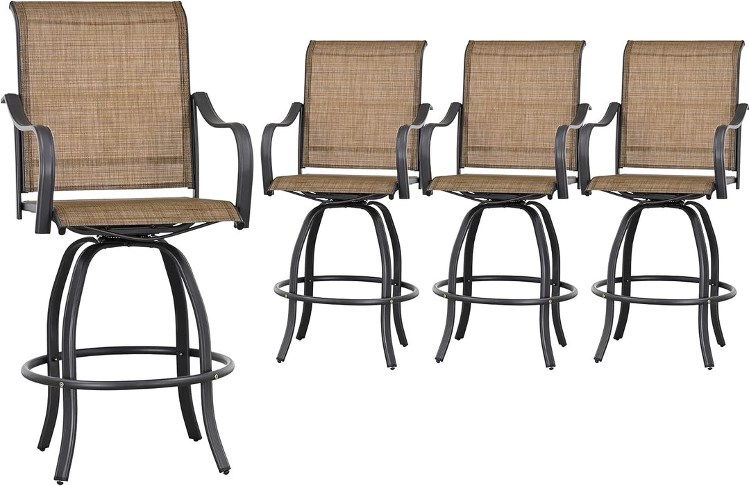 4-Piece 27.6" Bar Height Textilene Swivel Stool Armrests Dining Chairs for Outdoor Bistro Elegance