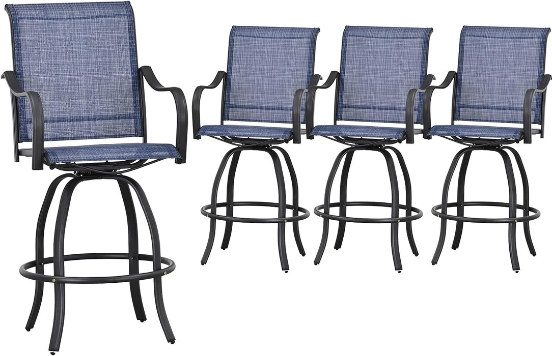 4-Piece Blue 27.6" Bar Height Textilene Swivel Stool Armrests Dining Chairs for Outdoor Bistro Elegance