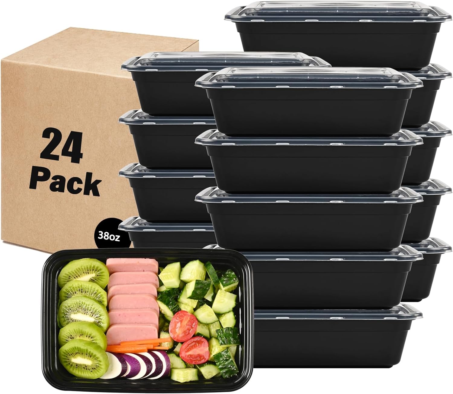 32oz Black Meal Prep Rectangle Two Compartment Food Containers
