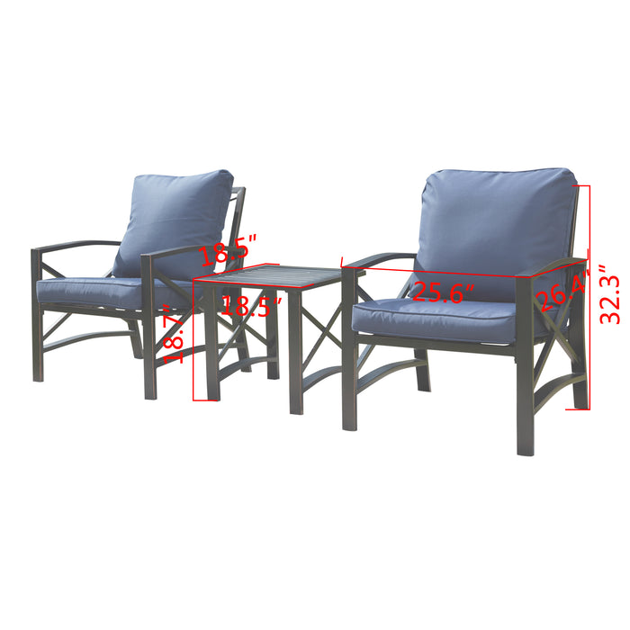 Luxurious 3-Piece Outdoor Bistro Set with Comfortable Cushioned Metal Armchairs and Elegant Side Coffee Table 