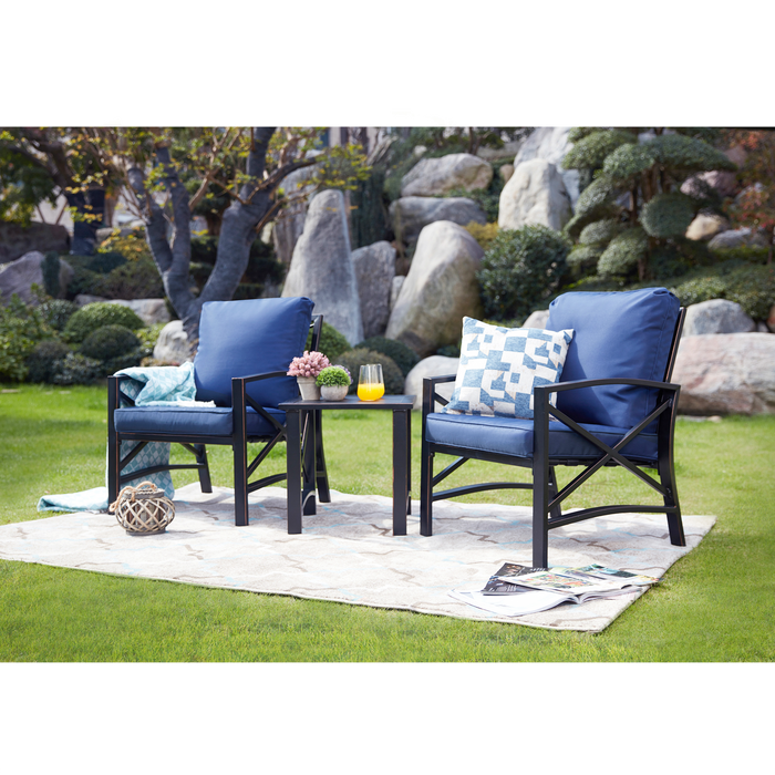 Luxurious 3-Piece Outdoor Bistro Set with Comfortable Cushioned Metal Armchairs and Elegant Side Coffee Table 