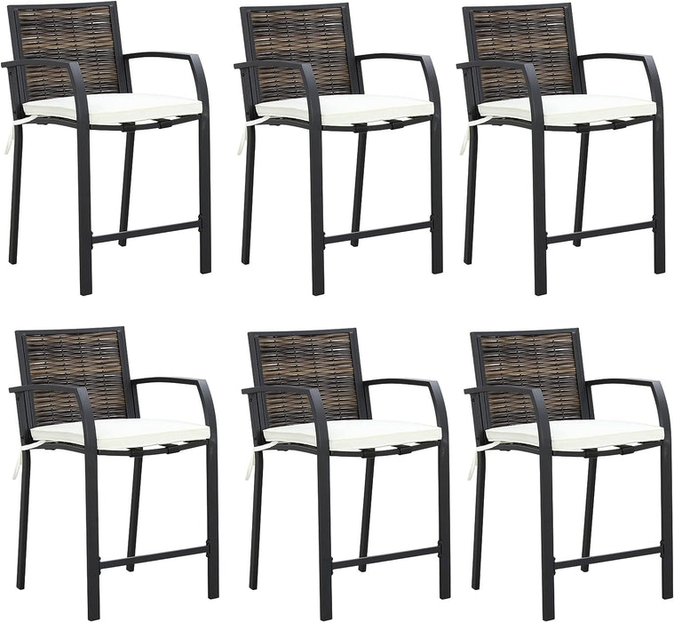 Elegance Wicker 23.2" Counter Height Patio Stools Rattan Armrests Bar Chairs Set with Beige Cushions Footrests and Metal Frame