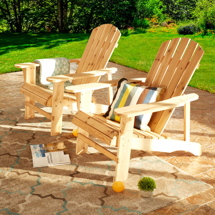 2 Piece Wooden Adirondack Patio Chair Set for Outdoor Comfort and Rustic Charm