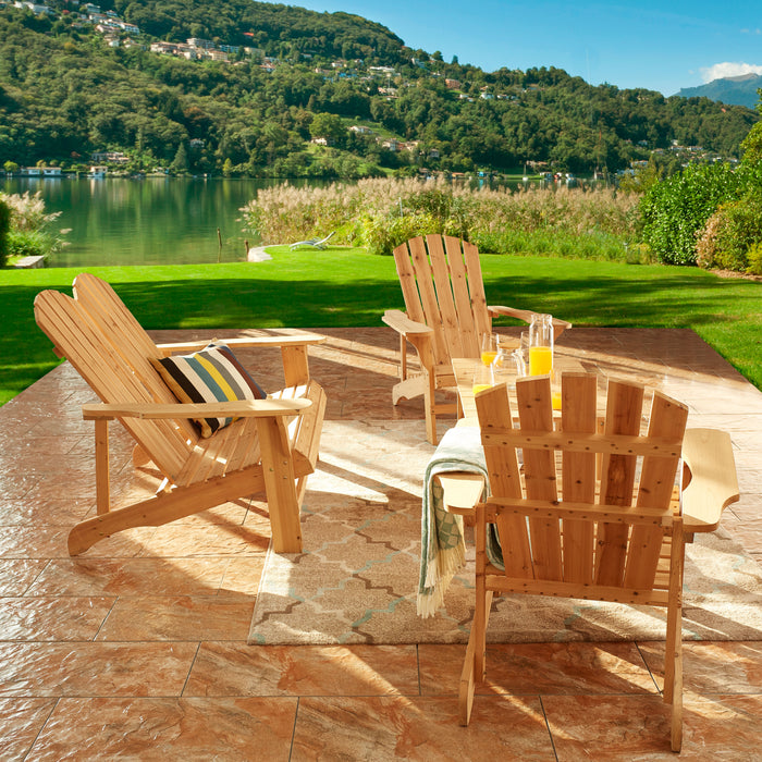 Charming 4 Piece Wooden Adirondack Patio Set with Loveseat and Coffee Table 