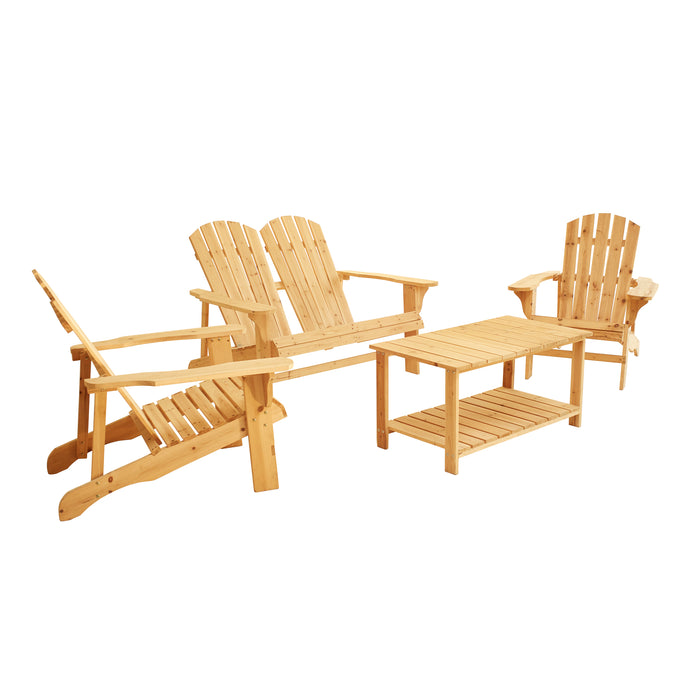 Charming 4 Piece Wooden Adirondack Patio Set with Loveseat and Coffee Table 