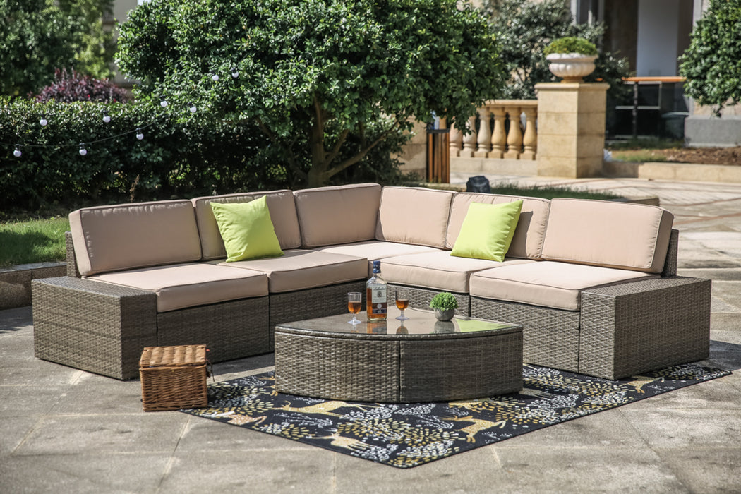 Luxury 6 Piece Versatile Outdoor Rattan Sectional Sofa Set with Cushions and Coffee Table