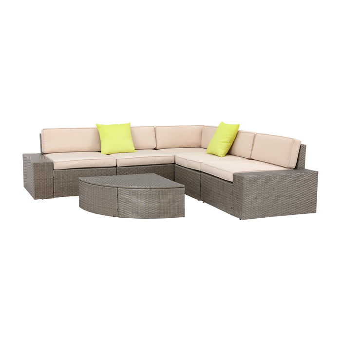 Luxury 6 Piece Versatile Outdoor Rattan Sectional Sofa Set with Cushions and Coffee Table