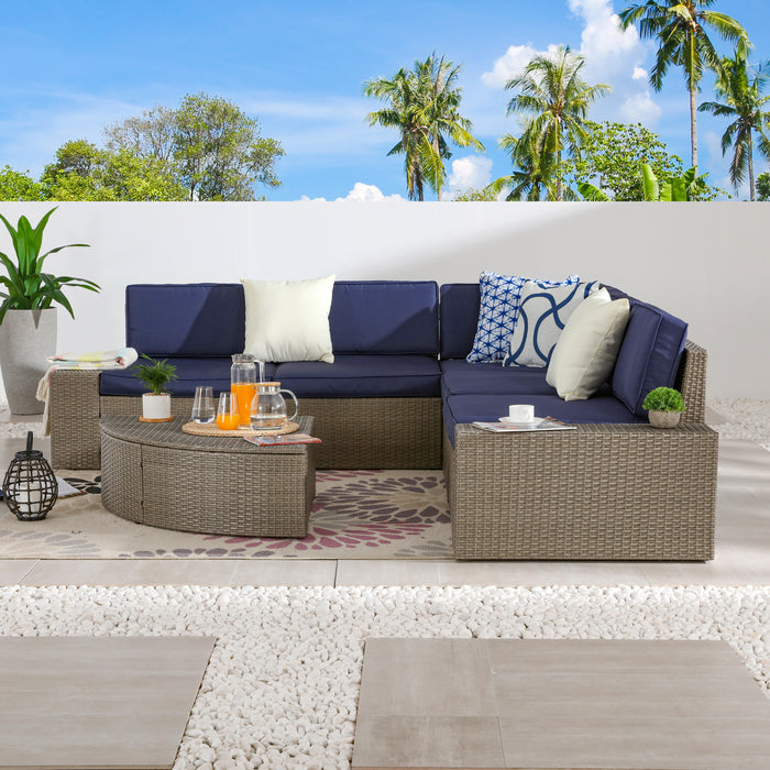 Luxury 6 Piece Versatile Outdoor Rattan Sectional Sofa Set with Cushions and Coffee Table