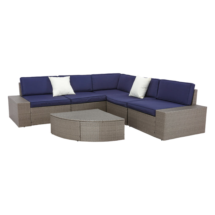 Luxury 6 Piece Versatile Outdoor Rattan Sectional Sofa Set with Cushions and Coffee Table