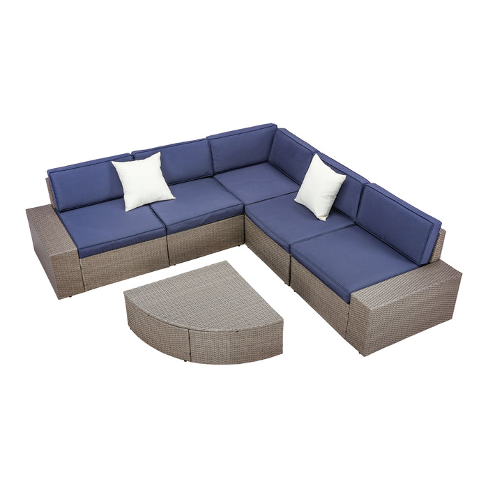 Luxury 6 Piece Versatile Outdoor Rattan Sectional Sofa Set with Cushions and Coffee Table