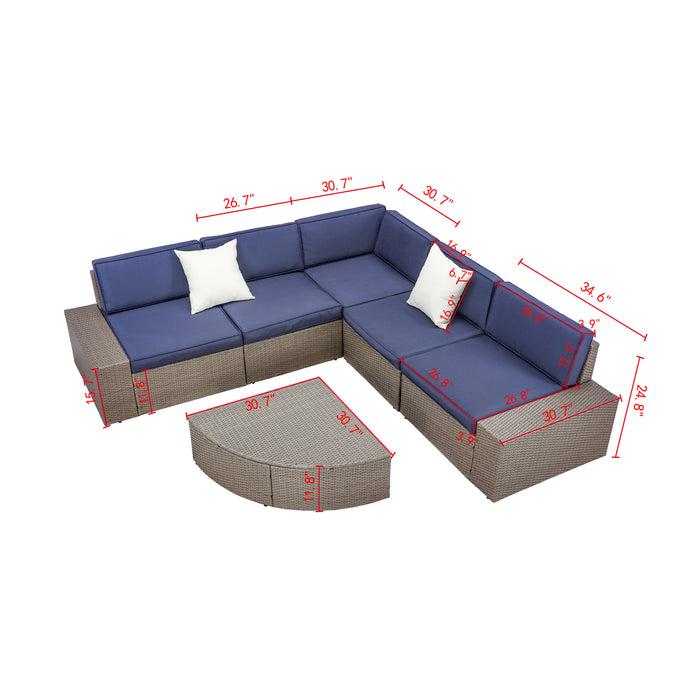 Luxury 6 Piece Versatile Outdoor Rattan Sectional Sofa Set with Cushions and Coffee Table