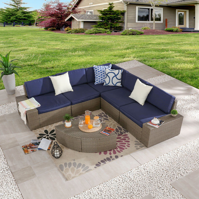 Luxury 6 Piece Versatile Outdoor Rattan Sectional Sofa Set with Cushions and Coffee Table