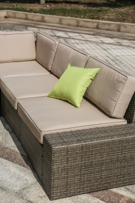 Luxury 6 Piece Versatile Outdoor Rattan Sectional Sofa Set with Cushions and Coffee Table