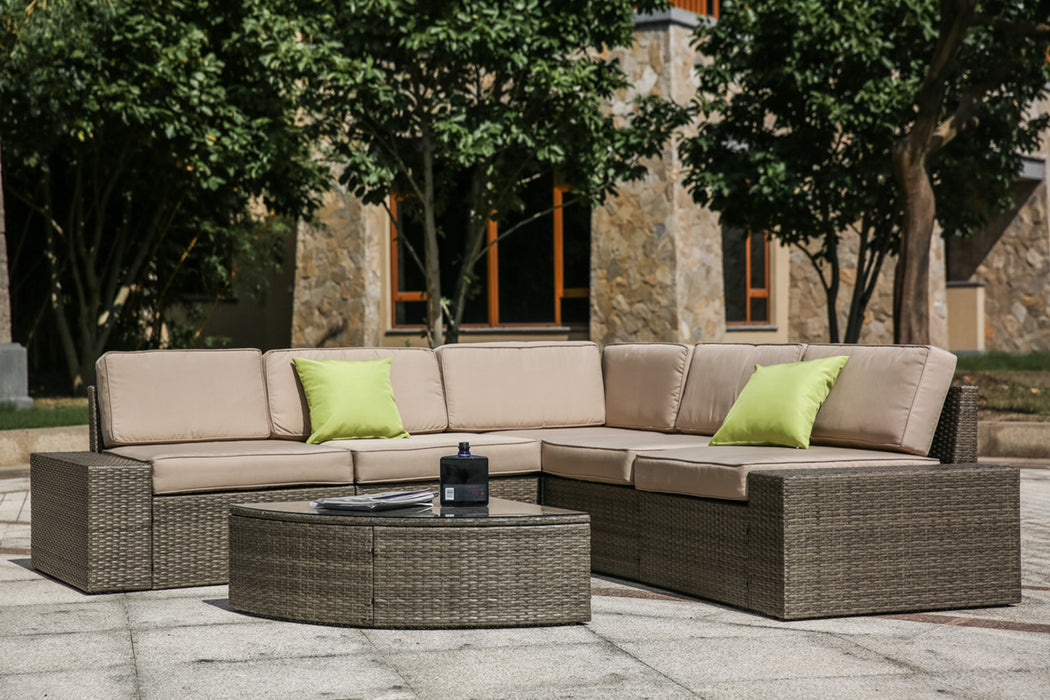 Luxury 6 Piece Versatile Outdoor Rattan Sectional Sofa Set with Cushions and Coffee Table