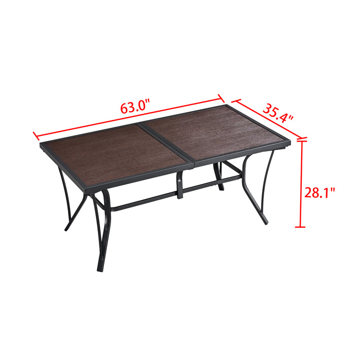 Red Imitation Wood-Grain All-Weather Folding Patio Dining Table with Black Metal Frame