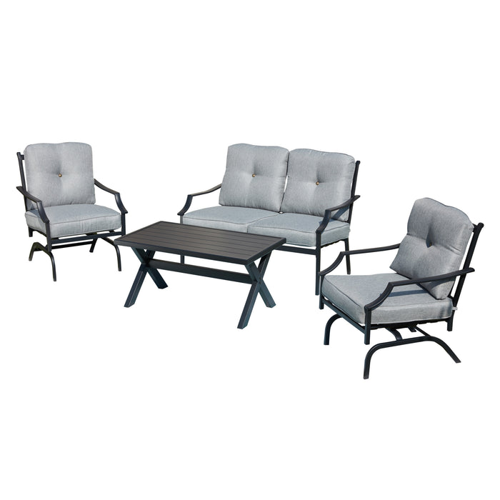 Festival Depot 4 Pieces Patio Conversation Set Outdoor Armchairs Loveseat Set with Coffee Table Fabric Metal Frame Furniture Garden Bistro Seating Thick Soft Cushion