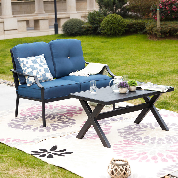 Elegant Outdoor 2 Piece Patio Conversation Set Cushioned Loveseat and Coffee Table Set