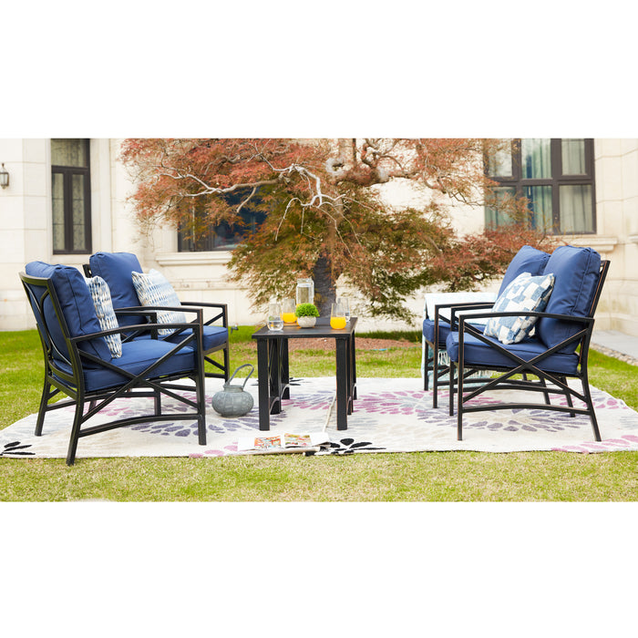 6-Pieces Patio Conversation Set Metal Armchair Sofa Chairs with Seat and Back Cushions Side Coffee Tables