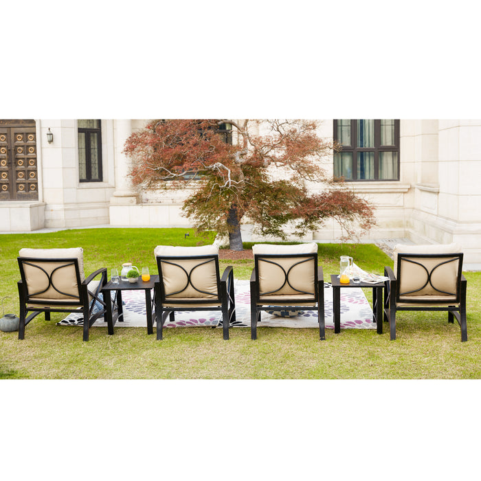 6-Pieces Patio Conversation Set Metal Armchair Sofa Chairs with Seat and Back Cushions Side Coffee Tables