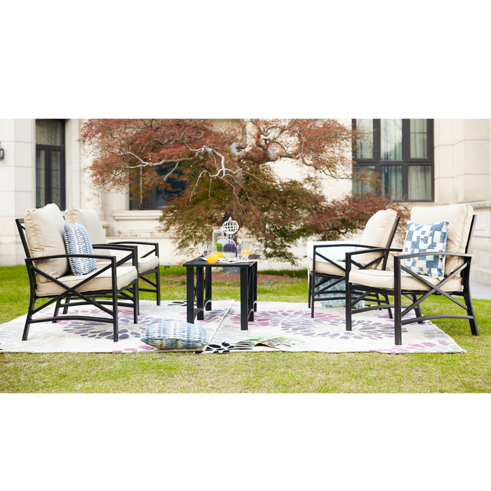 6-Pieces Patio Conversation Set Metal Armchair Sofa Chairs with Seat and Back Cushions Side Coffee Tables