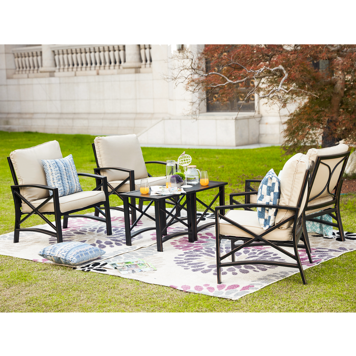 6-Pieces Patio Conversation Set Metal Armchair Sofa Chairs with Seat and Back Cushions Side Coffee Tables