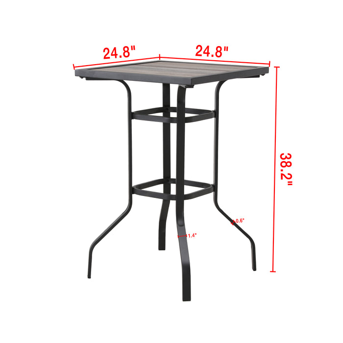 Chic Rattan 3 Piece Patio Bar Set 2 Cushioned Armchairs Wicker Stools & Metal Frame Counter Table