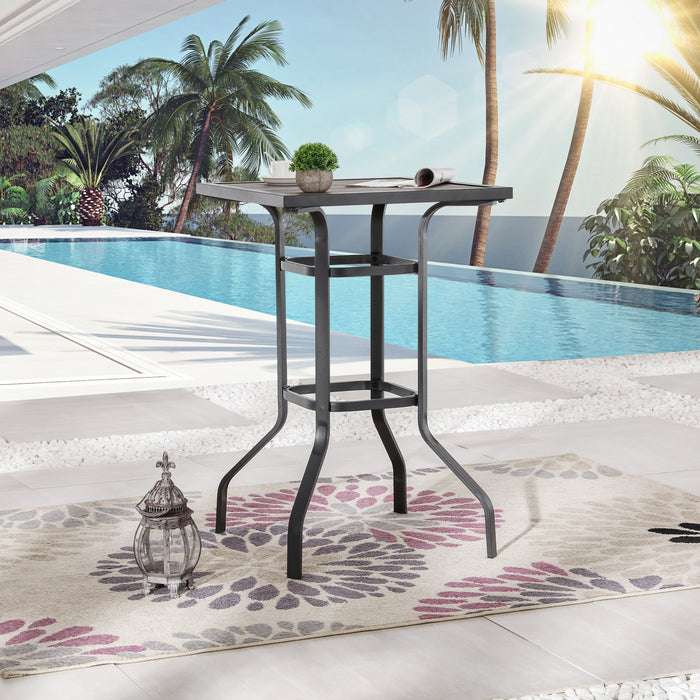 Chic Rattan 3 Piece Patio Bar Set 2 Cushioned Armchairs Wicker Stools & Metal Frame Counter Table