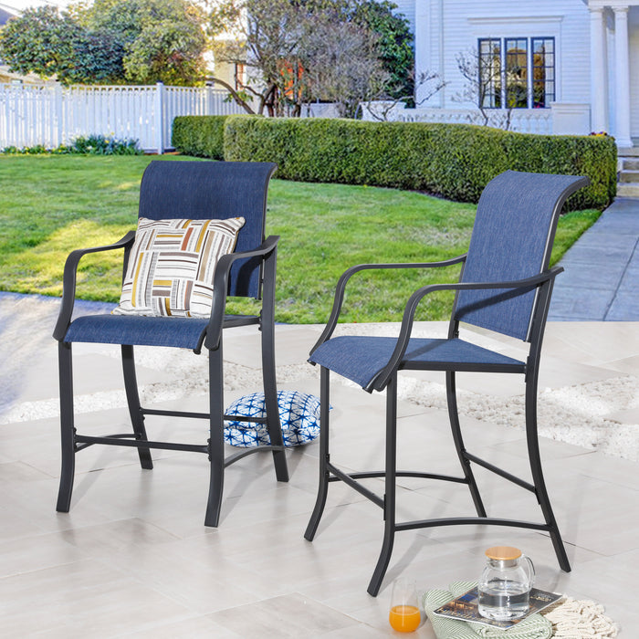 Elevated Comfort Outdoor 24.8" Counter Height Stool, Armrest Dining Chair with High Textilene Backs Metal Frame 