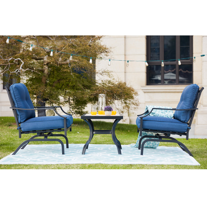 Cozy 3-Piece Patio Bistro Set with Cushioned Armrest Lounge Chairs & Square Metal Table