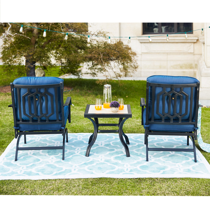 Cozy 3-Piece Patio Bistro Set with Cushioned Armrest Lounge Chairs & Square Metal Table