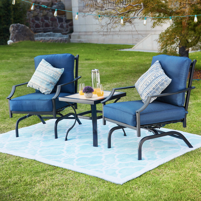 Cozy 3-Piece Patio Bistro Set with Cushioned Armrest Lounge Chairs & Square Metal Table