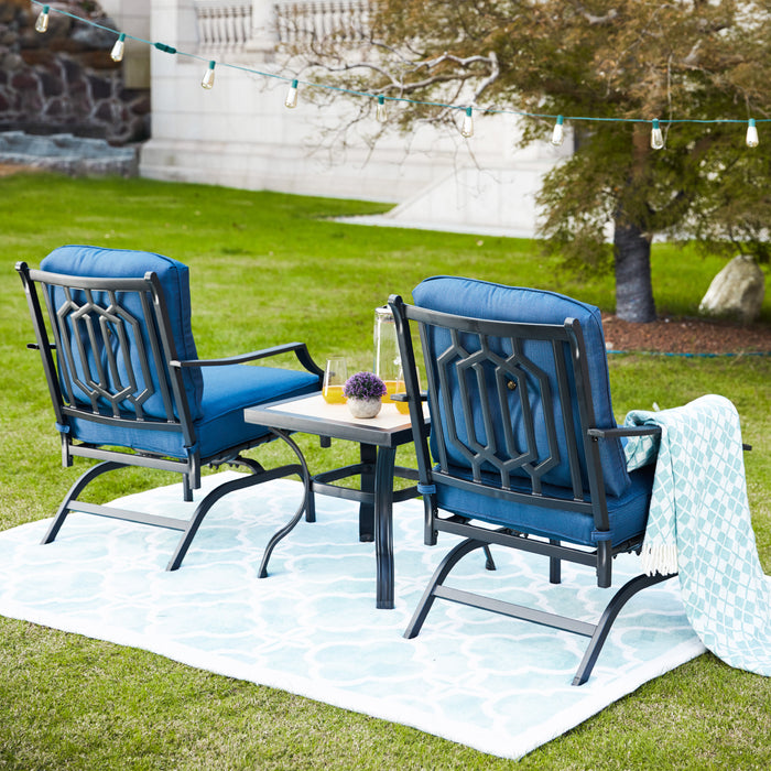 Cozy 3-Piece Patio Bistro Set with Cushioned Armrest Lounge Chairs & Square Metal Table