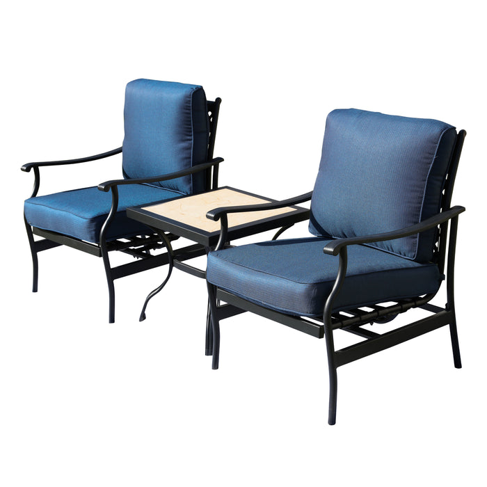 3-Piece Patio Bistro Set Metal Dining Chairs with Thick Cushions and Ceramic Top Side Table 