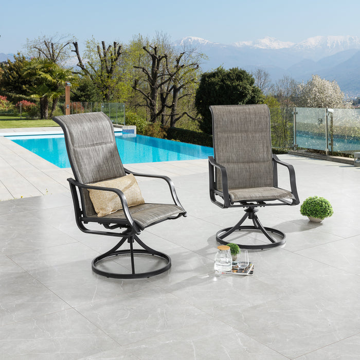 Luxury Outdoor Patio 360° Swivel Armrests Dining Chairs Set with High Back Textilene Fabric