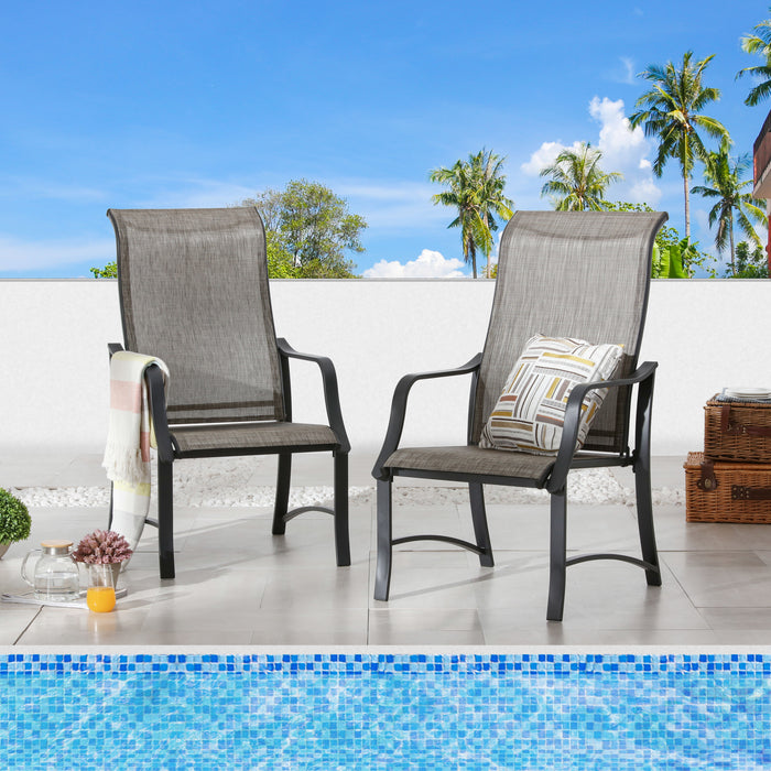 4-Piece Patio Armrest Dining Chair Set with Breathable Textilene Fabric and Metal Frame (Grey)