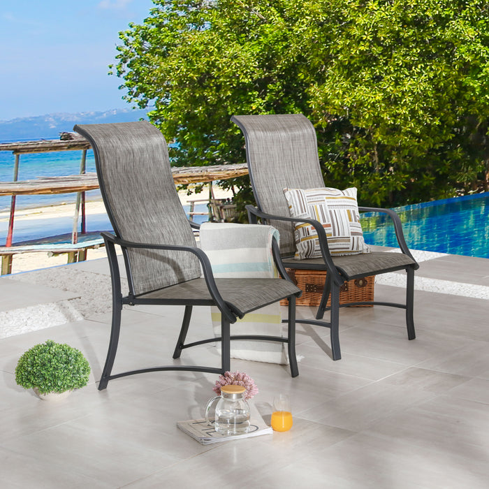 2-Piece Patio Armrest Dining Chair Set with Breathable Textilene Fabric and Metal Frame (Grey)