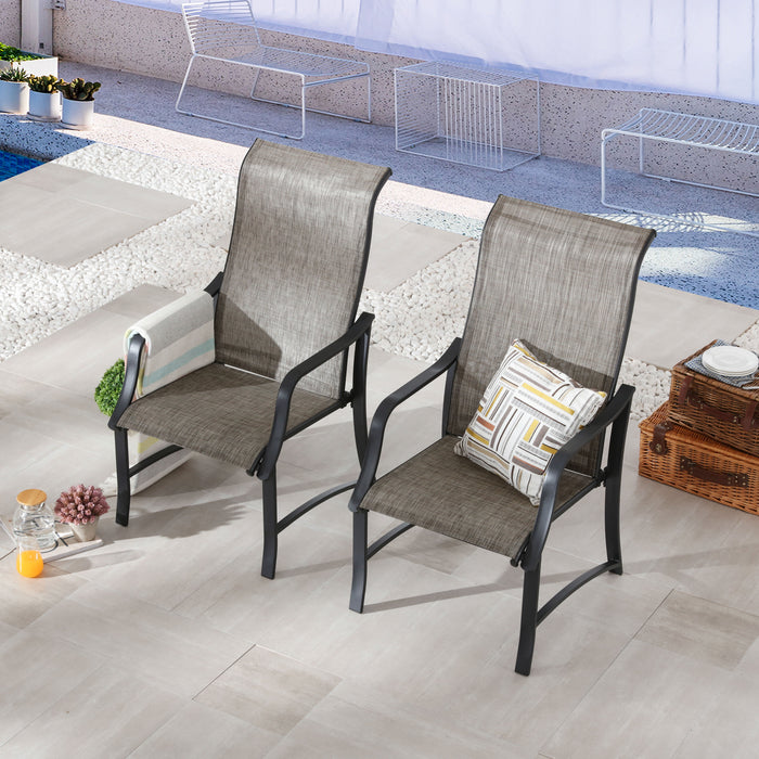 4-Piece Patio Armrest Dining Chair Set with Breathable Textilene Fabric and Metal Frame (Grey)