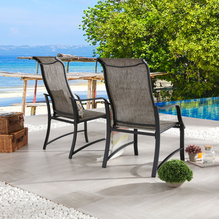 4-Piece Patio Armrest Dining Chair Set with Breathable Textilene Fabric and Metal Frame (Grey)