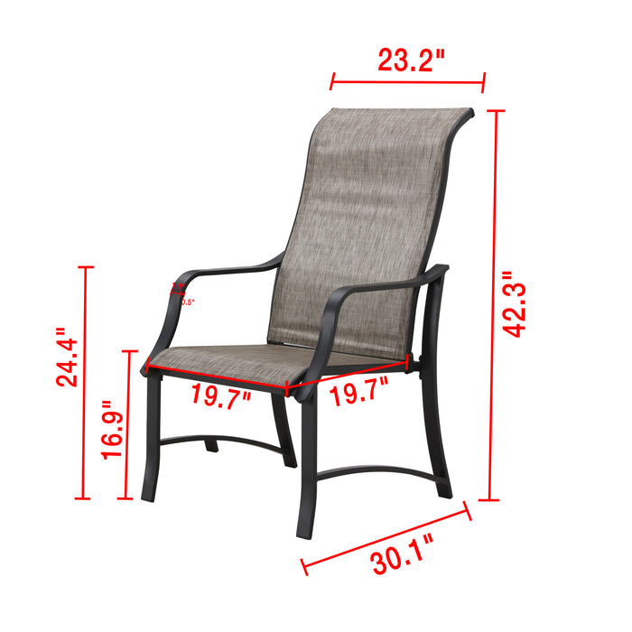 5-Pieces Patio Dining Set of 4 Armrest Dining Chair with Breathable Textilene Fabric and 1 Square Metal Table (Grey)