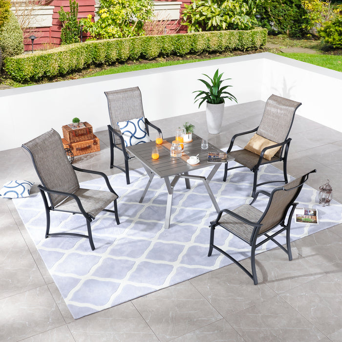 5-Pieces Patio Dining Set of 4 Armrest Dining Chair with Breathable Textilene Fabric and 1 Square Table with 2.16" Umbrella Hole (Grey)