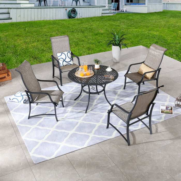 5-Pieces Patio Dining Set of 4 Armrest Dining Chair with Breathable Textilene Fabric and 1 Square Table with 2.04" Umbrella Hole