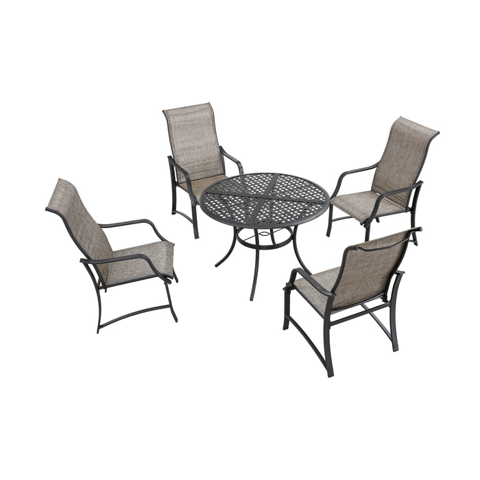 5-Pieces Patio Dining Set of 4 Armrest Dining Chair with Breathable Textilene Fabric and 1 Square Table with 2.04" Umbrella Hole