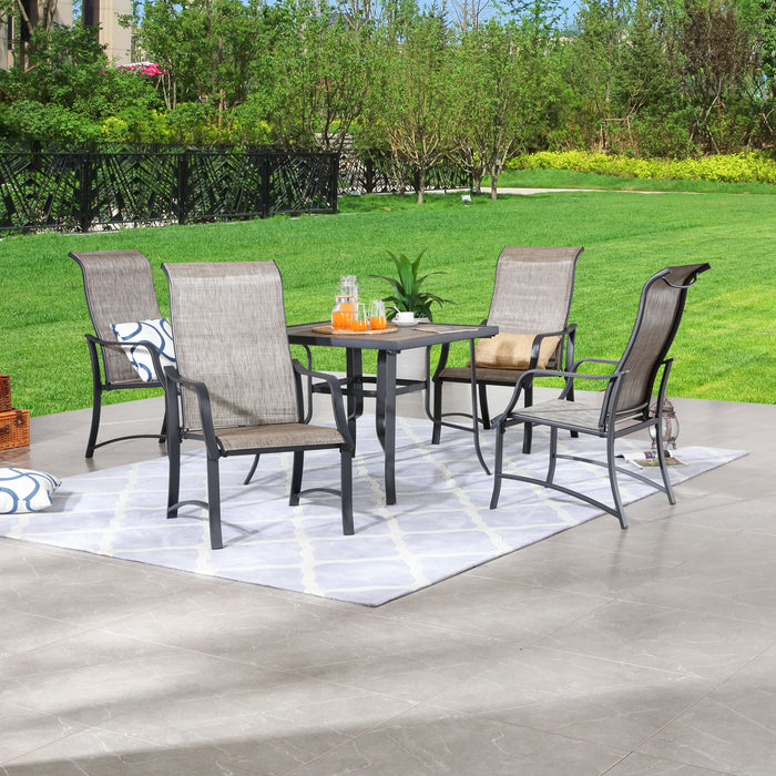 5-Pieces Patio Dining Set of 4 Armrest Dining Chair with Breathable Textilene Fabric and 1 Square Metal Table (Grey)