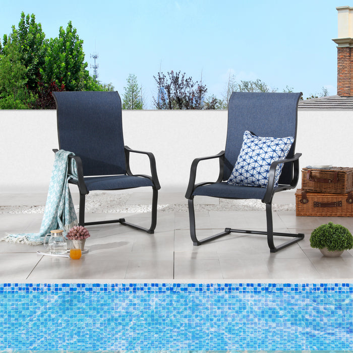 Stylish Patio Metal Armrest Dining Chairs Set with High Back Textilene Fabric