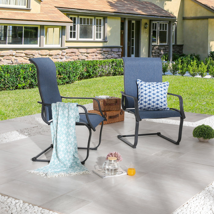 Stylish Patio Metal Armrest Dining Chairs Set with High Back Textilene Fabric