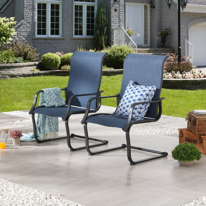 Stylish Patio Metal Armrest Dining Chairs Set with High Back Textilene Fabric