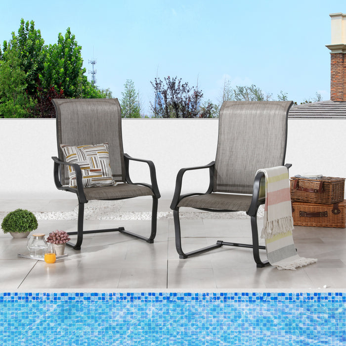 Stylish Patio Metal Armrest Dining Chairs Set with High Back Textilene Fabric